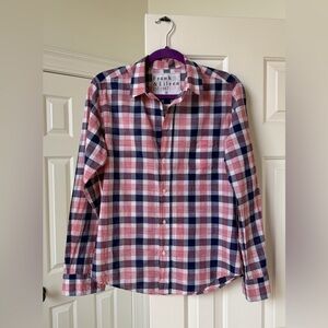 Frank & Eileen Barry Blue and Pink Plaid Tailored Button-Up Shirt